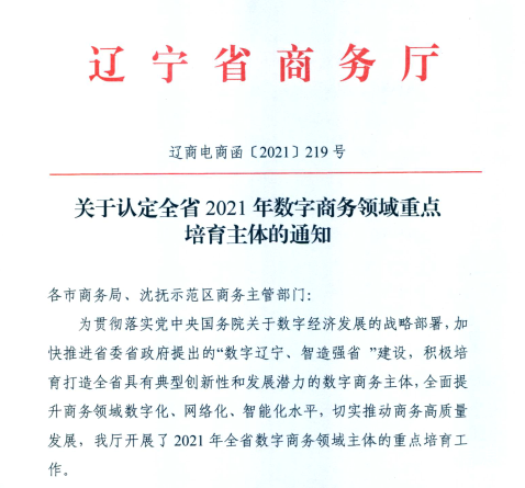 UG环球官网信息荣获2021年辽宁省数字商务领军企业